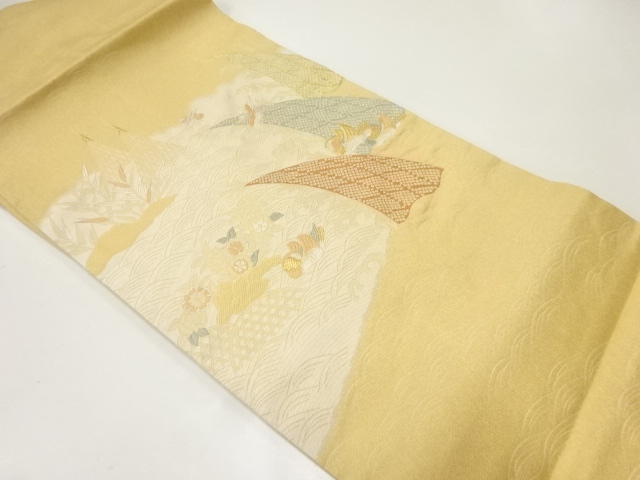 荒波に鴛鴦模様織出し名古屋帯